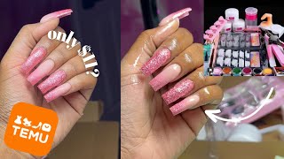 TESTING 11 TEMU NAIL KIT  BEGINNER NAIL TUTORIAL  glitter nails [upl. by Olegnaleahcim]