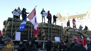 Wellington Street Protesters cheer atop logging truck amidst freedom convoy protest 1292022 [upl. by Abbub]