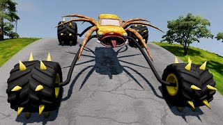 CAR EATER SPIDER WHEELS Downhill Jump – BeamNGDrive [upl. by Ruby]