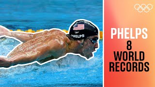 Michael Phelps eight World Records at the Olympics [upl. by Esiralc]