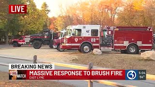 Crews battling brush fire off Oswegatchie Hills Road in East Lyme [upl. by Roane]