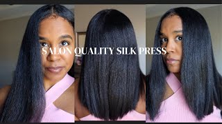 The BEST SILK PRESS on Type 4 Natural Hair At Home with NO frizz [upl. by Barhos]