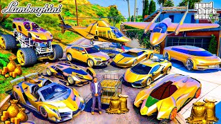 GTA 5  Stealing SUPER LAMBORGHINI GOLDEN CARS with Franklin  GTA V Real Life Cars 65 [upl. by Ocnarfnaig957]