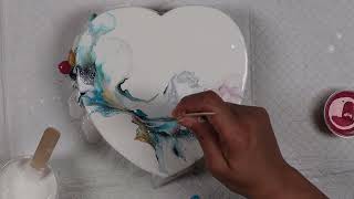 A Beautiful Dutch Pour Painting on a Heart Shaped Canvas using Nova Color Acrylics for the 1st time [upl. by Nidya]