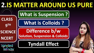 SuspensionColloids  Diff bw SolutionSuspension amp Colloids  Tyndall Effect  Ch 2  Class 9th [upl. by Notxarb]