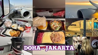 FLIGHT EXPERIENCE DOHA  JAKARTA WITH QATAR AIRWAYS [upl. by Belayneh]