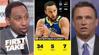 FIRST TAKE  Steph Curry is GOAT point guard  Stephen A on Warriors take down Thunder 127116 [upl. by Ennairb902]