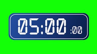 Stopwatch 5 min GREEN SCREEN Blue digital style  Five minutes timepiece FREE VIDEO [upl. by Gwyneth]