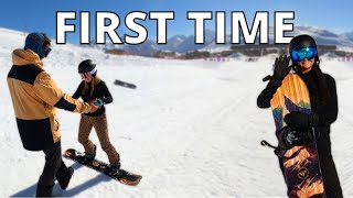 HOW TO SNOWBOARD with REAL BEGINNERS  FIRST TIME to LINKING TURNS [upl. by Annairdua]