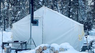 FROZEN WINTER WALL TENT CAMPING [upl. by Nwahsyd]