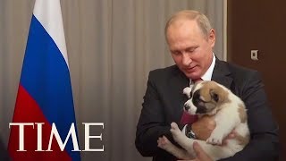 Heres The Awkward Moment When Vladimir Putin Got A Puppy As A Gift  TIME [upl. by Immak]