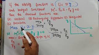 derive the demand function from the given utility function and the budget constraint using tangency [upl. by Udell]