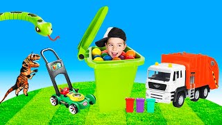 Kids Excavator Trucks Garbage Truck BLiPPi Toys Dinosaur lawn mowers Video  min min playtime [upl. by Adnaluoy675]