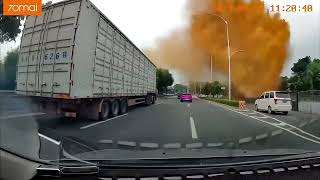 Sewage Pipe Explosion Caught On Dash Cam [upl. by Ahsitahs]