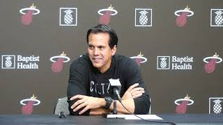 Erik Spoelstra Talks Miami Heat Win Over Sixers Return Of Jimmy Butler Dru Smith and Alec Burks [upl. by Osmond]