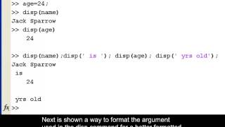 Creating formatted outputs using the disp command in MATLAB [upl. by Dillie]