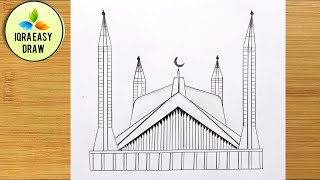 How to draw Faisal Mosque for Beginners  Faisal Masjid Drawing tutorial Easy stepbystep [upl. by Airod]