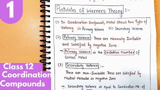 1 Coordination Compounds Werners theory of coordination Compounds Class12 chemistry neet jee [upl. by Lletnuahs]