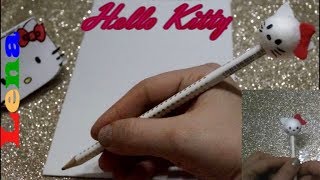 Hello Kitty Stift Deko basteln  How to make Hello Kitty pencil  как сделать хелло китти карандаш [upl. by Eillak975]