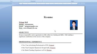 How to Create a Resume in Microsoft Word  MS Word में रिज्यूमे कैसे बनाये  Resume in Word Hindi [upl. by Zielsdorf371]