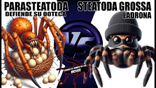 PARASTEATODA DEFIENDE SU OOTECA VS STEATODA GROSSA LADRONA [upl. by Prem]