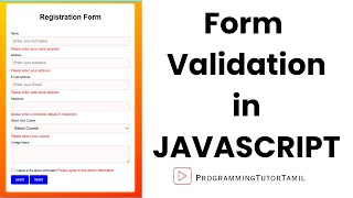 Registration Form Validation  HTML CSS and JavaScript  ProgrammingTutorTamil [upl. by Amme]