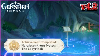 Narzissenkreuz Notes The Labyrinth  Hidden Achievement  v42 Guide  Genshin Impact [upl. by Dnomde]