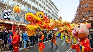 London’s Chinese New Year GRAND PARADE 2019 in Chinatown for Year of the Pig [upl. by Yornek]