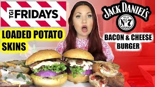 MUKBANG TGI FRIDAYS JACK DANIELS BACON BURGER LOADED POTATO SKINS BURPING VEGAN [upl. by Liborio66]