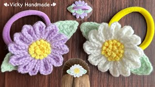 Daisy Flower Crocheting Step By Step  Crochet Flower Hair Ties Crochet Tutorial [upl. by Aillimat]