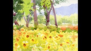 Sunflower Landscape in Watercolor [upl. by Ralip973]