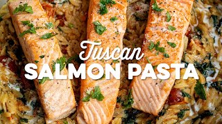 Tuscan Salmon Pasta In Creamy Garlic Sauce  Supergolden Bakes [upl. by Eerized]