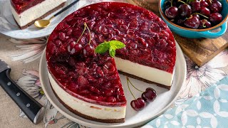 Cheesecake cu cirese fara coacere reteta racoritoare si fina de vara cu fructe proaspete [upl. by Jorey]