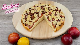 Einfacher PflaumenQuarkKuchen mit Streusel  Rührkuchen mit Quark Pflaumen und Streusel  Rezept [upl. by Aliek]