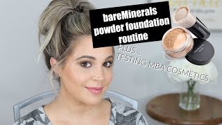 BAREMINERALS POWDER FOUNDATION ROUTINE  TRYING MBA COSMETICS GLITTER AND PRESSED SHADOW [upl. by Esinehc]