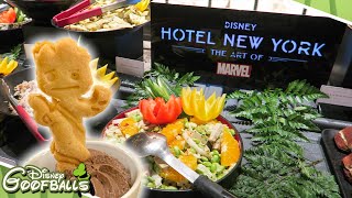 Buffet Downtown Restaurant Disneys Hotel New York The Art of Marvel  Disneyland Paris ✨ [upl. by Ainalem]