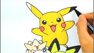 Pokémon Pikachu  Wie man zeichnet  Farben Lernen  Kleine Hände Malbuch [upl. by Notnel]