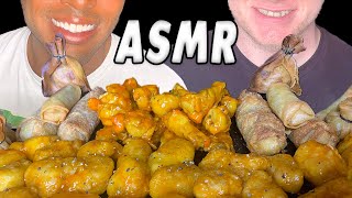 ASMR CHINESE FOOD MUKBANG COLLAB W SongbyrdASMR  ORANGE CHICKENSAMOSASWONTONS  EATING SOUNDS [upl. by Ahsyak]