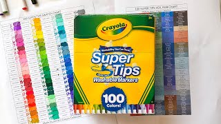 100 Super Tips Color Names Swatch and Color Charts for Crayola Super Tips Markers [upl. by Nesral812]