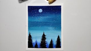 How to paint Moonlight night sky painting with acrylics  Easy Acrylic Painting Tutorial [upl. by Ardnoed]