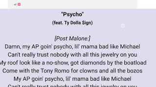 Post Malone ft Ty Dolla ign  Psycho with Lyrics [upl. by Leciram]