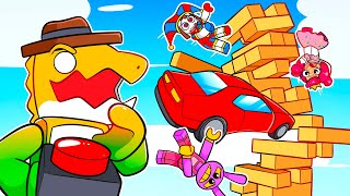 Gummigoo e o Circo Digital no quem CAIR PERDE no Jenga GIGANTE do ROBLOX [upl. by Ledeen]