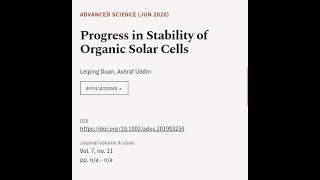 Progress in Stability of Organic Solar Cells  RTCLTV [upl. by Leonard]