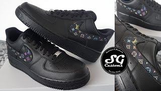 Louis Vuitton x black Nike Air Force 1 custom shoes  Sewing custommade LV Swoosh [upl. by Narod129]