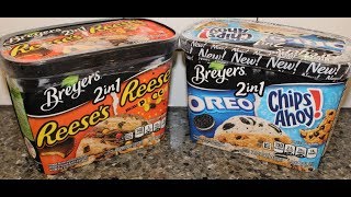 Breyers 2in 1 Reese’s and Reese’s Pieces and Oreo and Chips Ahoy Frozen Dairy Dessert Review [upl. by Salokcin727]