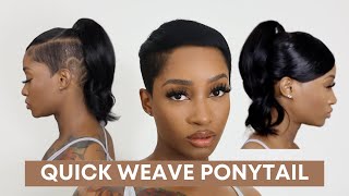 How To Quick Weave Ponytail With Swoop  Short Hair [upl. by Ettereve]