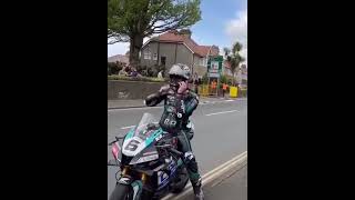 A frustrated Michael Dunlop pulls over midrace at the Isle of Man TT 2024 to fix his helmet visor [upl. by Vyky]