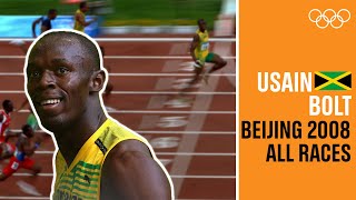 ALL of USAIN BOLTs 🇯🇲 individual races at Beijing 2008 [upl. by Kcirddet961]