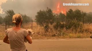 Greece Fires Raw Dramatic Scenes from Evia Island [upl. by Cioffred]