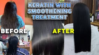 Keratin with Smoothening Treatment on Hair  Hair Smoothening [upl. by Anastasius]